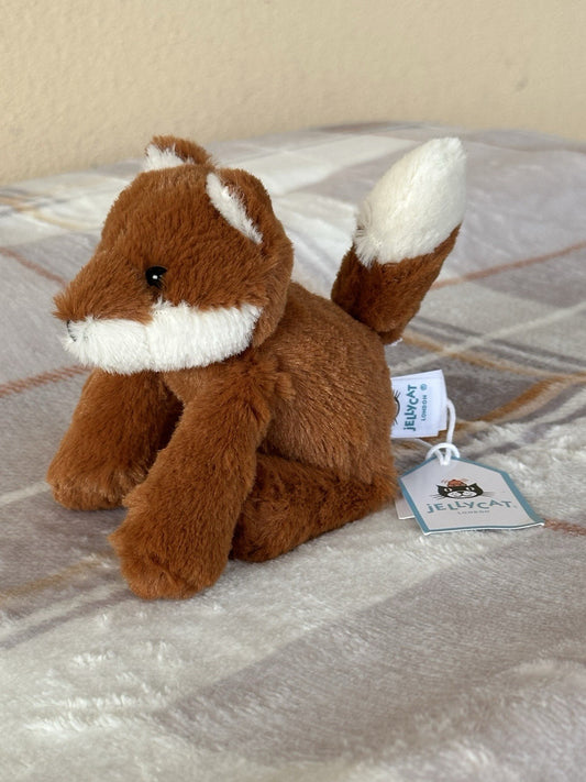 NUOVO peluche Jellycat Tiny Smudge Fox nuovo con etichette bambino volpe rossa sdraiata raro giocattolo morbido ritirato-
