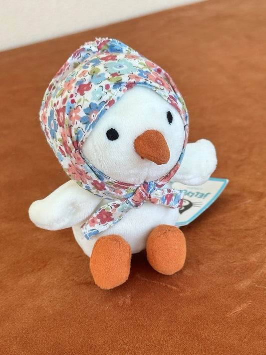 NUOVO Jellycat Betty Bonnet Cream Pulcino Nuovo con etichette Raro Pensionato Fiori Vestito Uccellino HTF