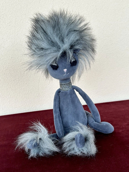 Peluche Jellycat Swellegant Gattino Gatto Giocattolo Morbido Scintillante Grigio Scuro Vellutato Ritirato