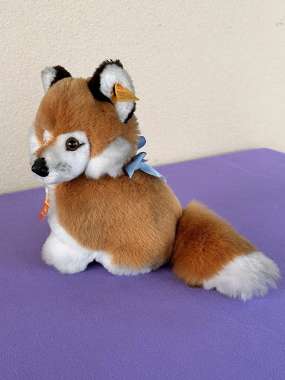 Steiff Snuffi Fox Plush Toy 077227 Retired Tagged 16cm Red Foxy with Blue Bow