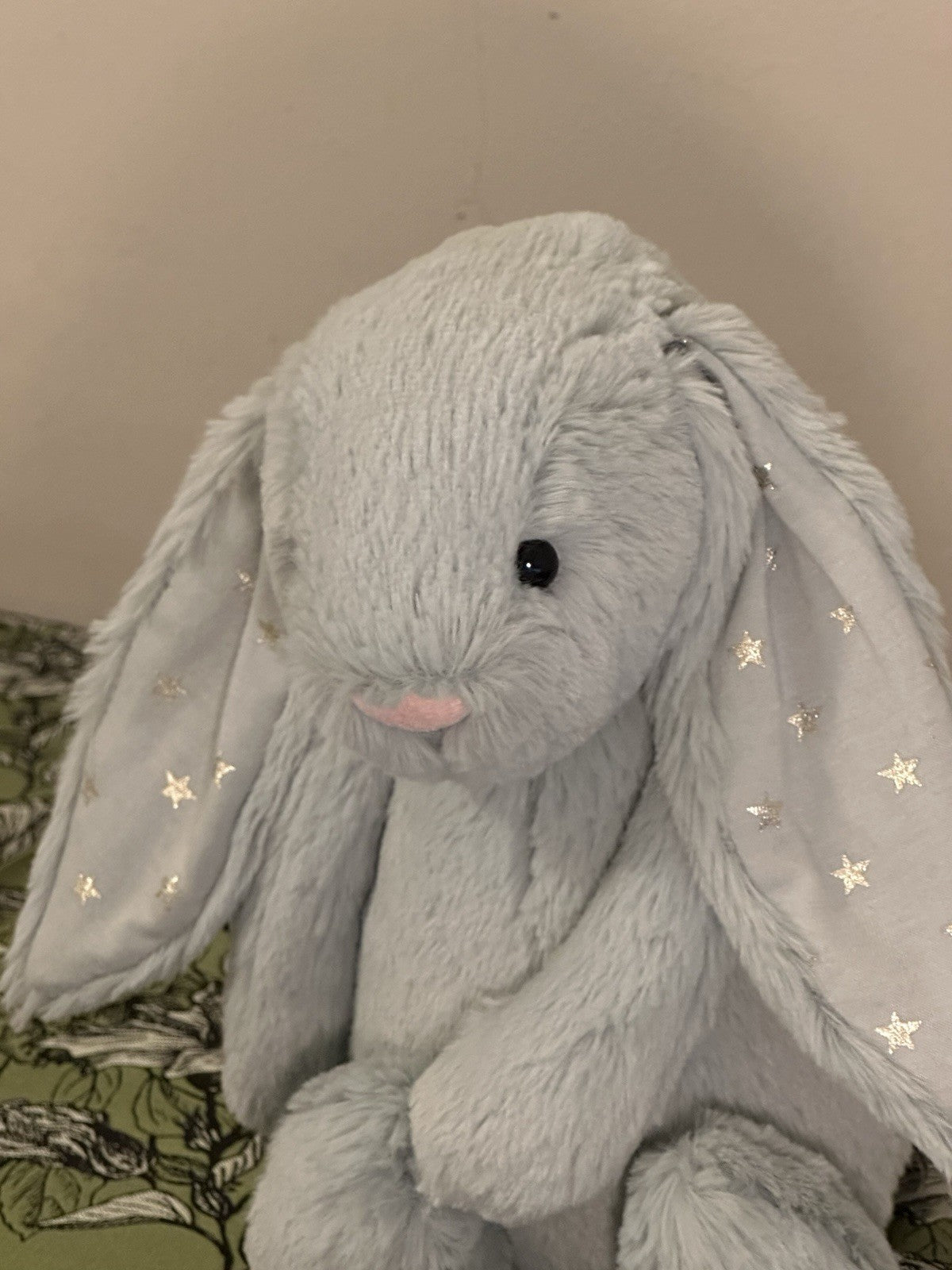 Coniglietto Jellycat Medium Bashful Sparklet nuovo senza etichette verde salvia con stelle argento coniglio-