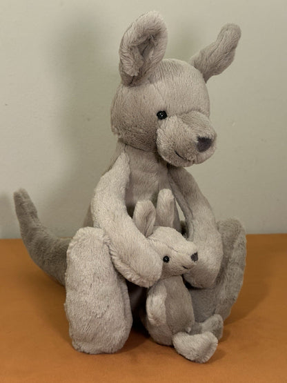 Peluche Jellycat Kara Canguro con Baby Joey nuovo senza etichette ritirato raro animale zoo cm.40-