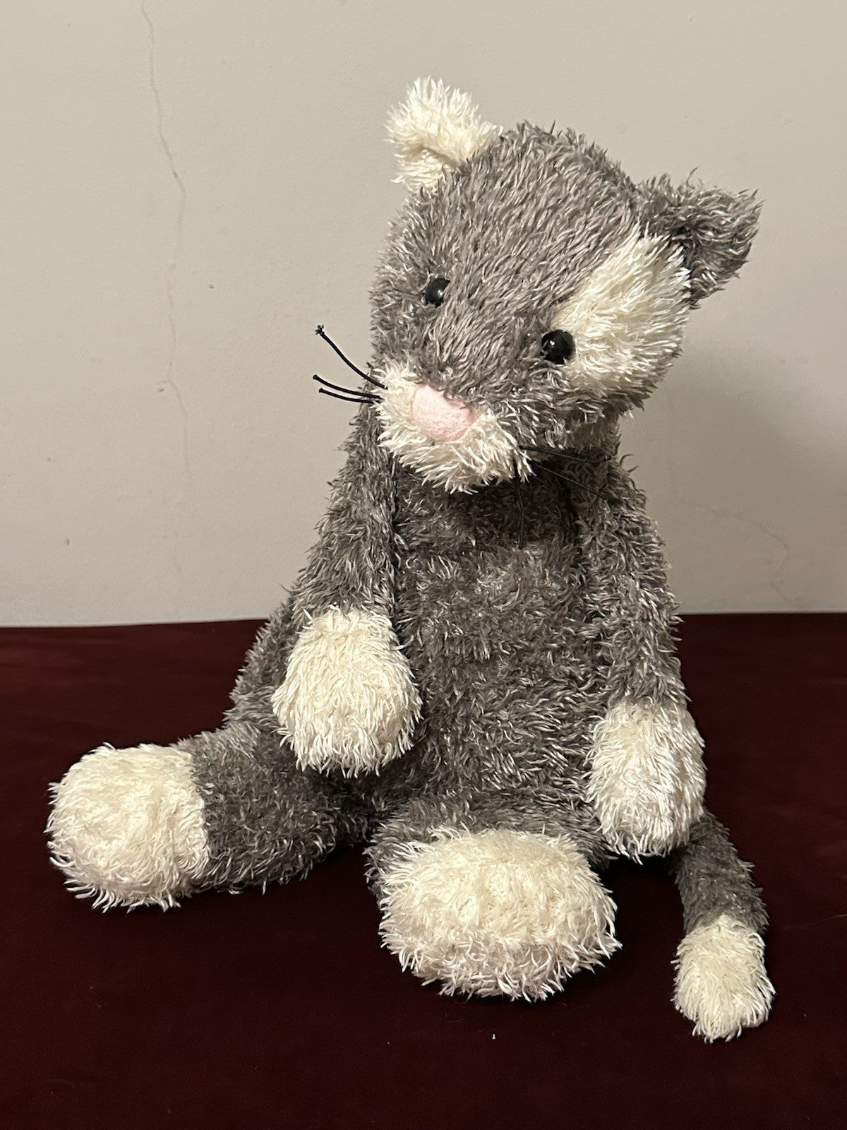 Jellycat Bunglie Grigio Crema Patch Gatto Raro Vintage Gattino Ritirato Giocattolo Morbido 15"-