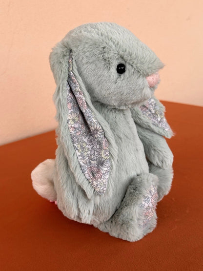 Coniglietto Jellycat Medium Bashful con fiori di salvia nuovo senza etichette verde con fiore coniglio in pensione