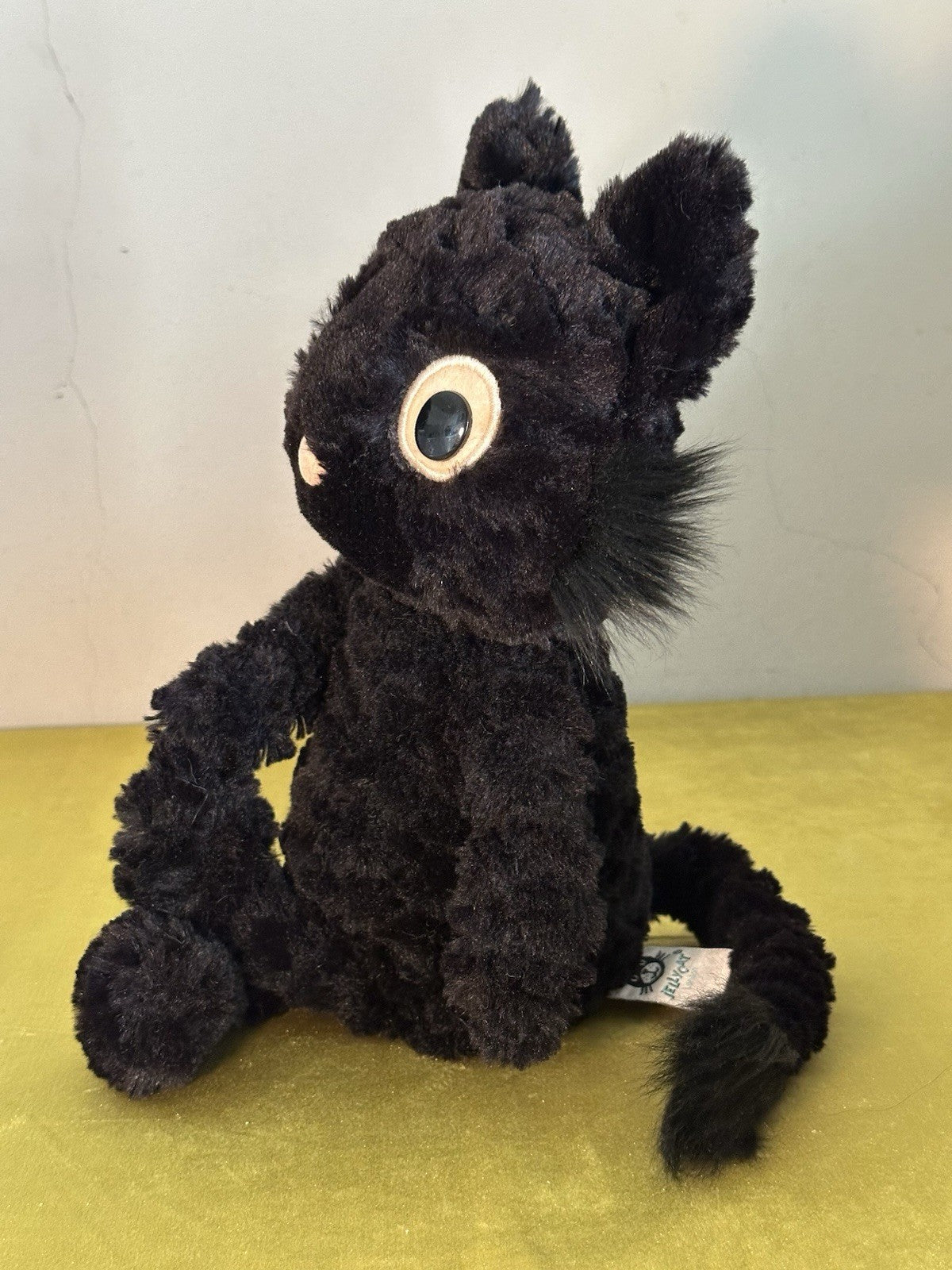 Jellycat Dapperdots gatto nuovo senza etichette nero soffice occhi grandi testurizzato gatto pensionato 12"-