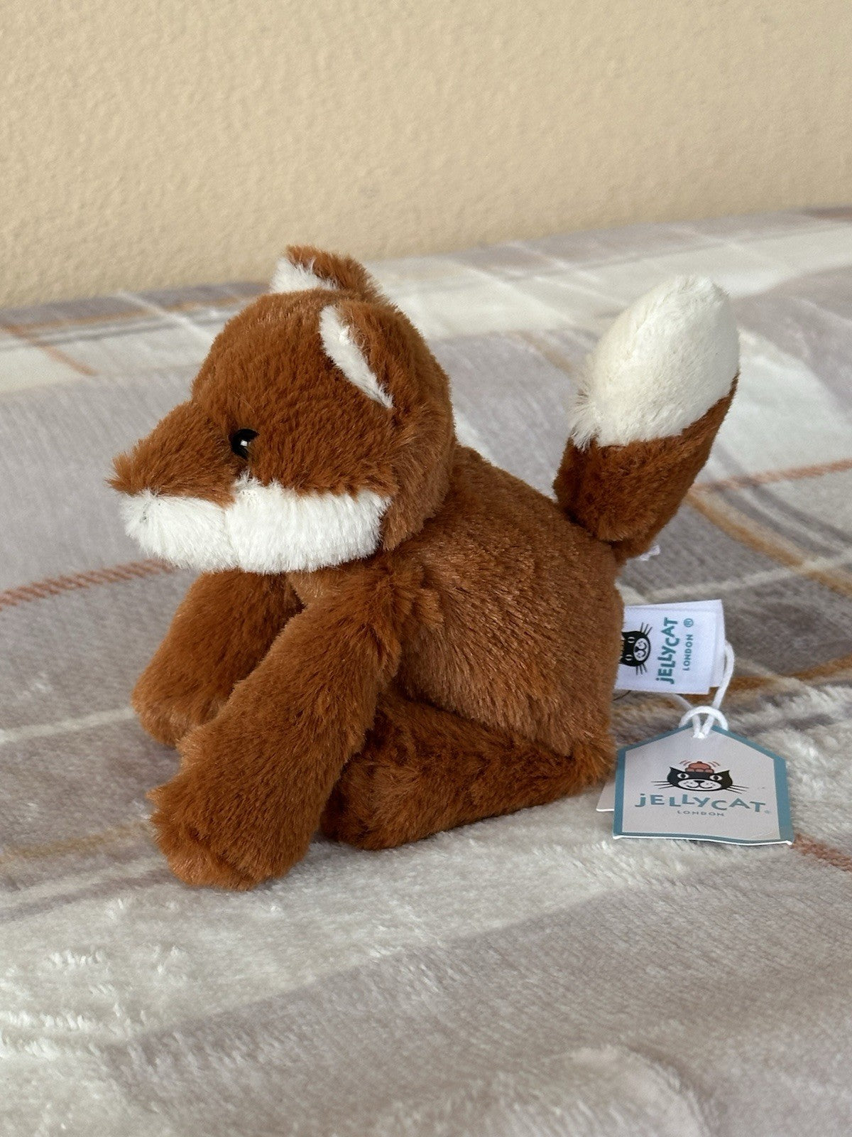 NUOVO peluche Jellycat Tiny Smudge Fox nuovo con etichette bambino volpe rossa sdraiata raro giocattolo morbido ritirato-