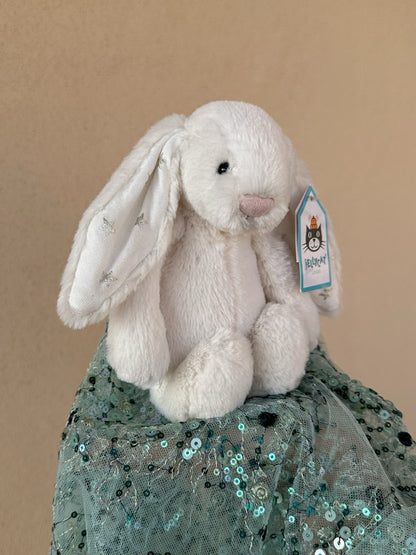NUOVO Jellycat Small Bashful Twinkle Bunny nuovo con etichette coniglio in pensione peluche-