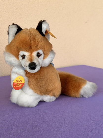 Steiff Snuffi Fox Plush Toy 077227 Retired Tagged 16cm Red Foxy with Blue Bow