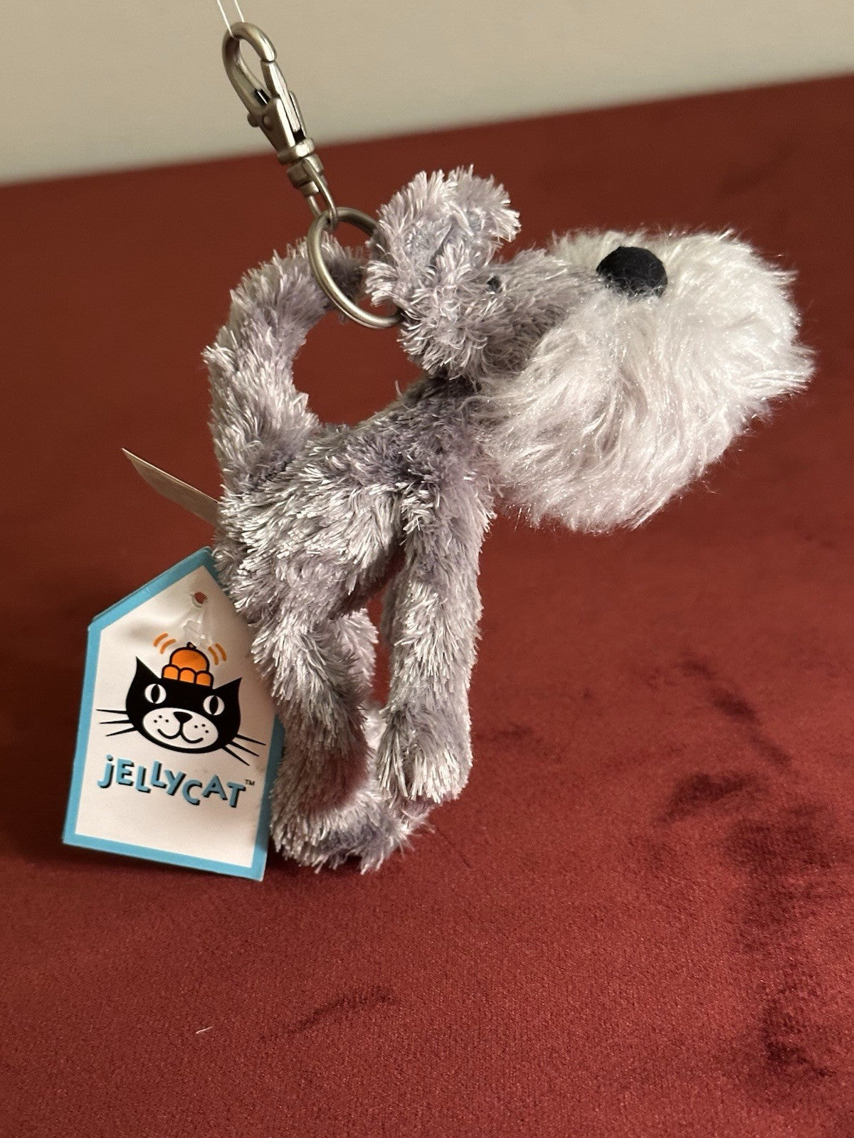 NUOVO portachiavi cane Jellycat Alley nuovo con etichette piccolo cucciolo borsa ciondolo HTF grigio cucciolo portachiavi-