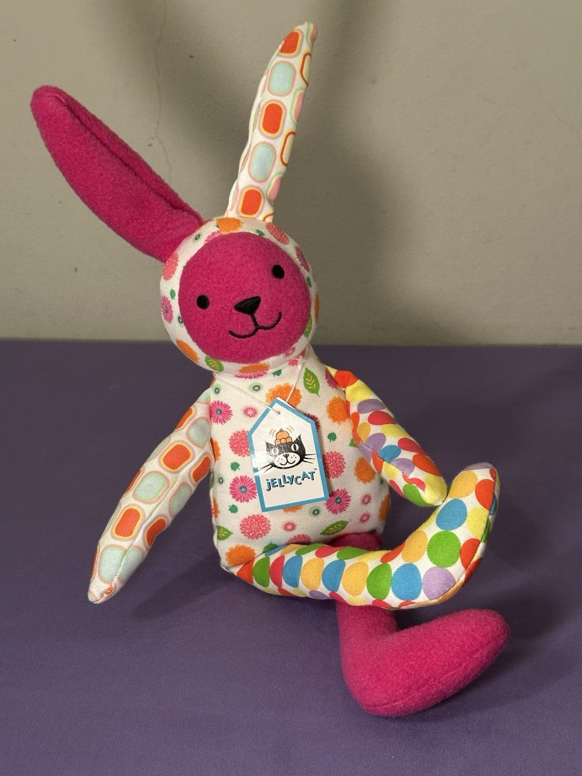 NUOVO Jellycat Big Bebop Bunny Nuovo con etichette Vintage Multicolore Coniglio Giocattolo Morbido Ritirato-