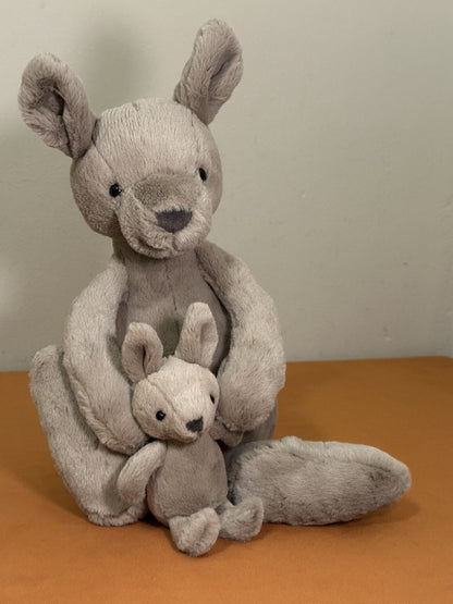 Peluche Jellycat Kara Canguro con Baby Joey nuovo senza etichette ritirato raro animale zoo cm.40-