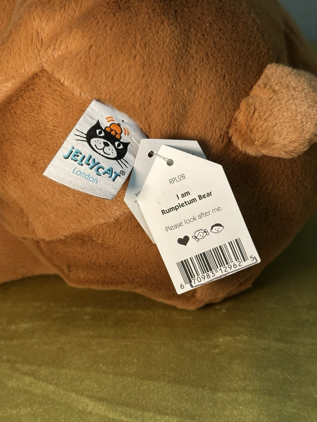 NUOVO Jellycat Rumpletum Bear Nuovo con etichette Marrone Scamosciato Orso Giocattolo Morbido Beanie Ritirato 14"-