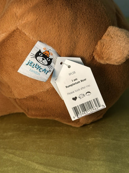 NUOVO Jellycat Rumpletum Bear Nuovo con etichette Marrone Scamosciato Orso Giocattolo Morbido Beanie Ritirato 14"-