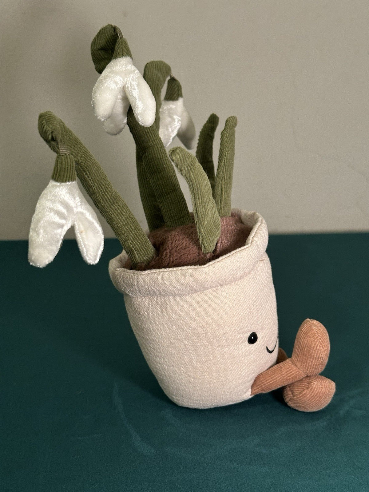 Jellycat Goccia di Neve Divertente Nuova Senza Etichette Pianta in Vaso di Fiori Bianchi Giocattolo Morbido Ritirato-