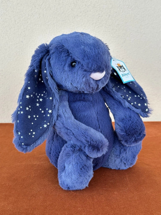 NUOVO coniglietto Jellycat Medium Bashful Stardust nuovo con etichette blu navy con stelle raro coniglio
