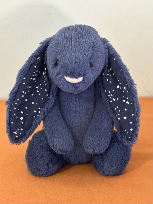 Jellycat Medium Bashful Stardust Bunny nuovo senza etichette blu navy con stelle raro coniglio cm.31-