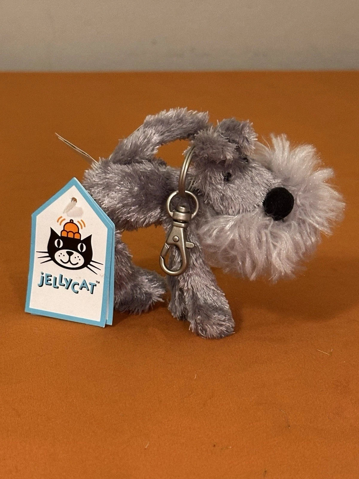 New Jellycat Alley Dog Keyring BNWT Tiny Puppy Bag Charm Grey Schnauzer Keychain