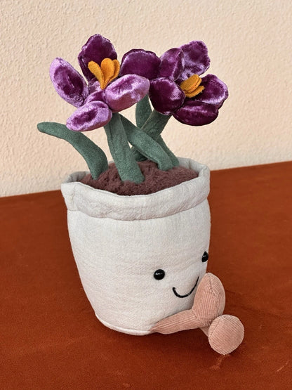 Jellycat Amuseables Crocus BNWOT Plant In Pot Rare Retired Purple Flowers Plush