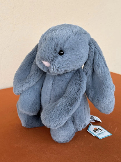 NUOVO Jellycat Medium Bashful coniglietto blu scuro nuovo con etichette coniglio in pensione morbido giocattolo peluche