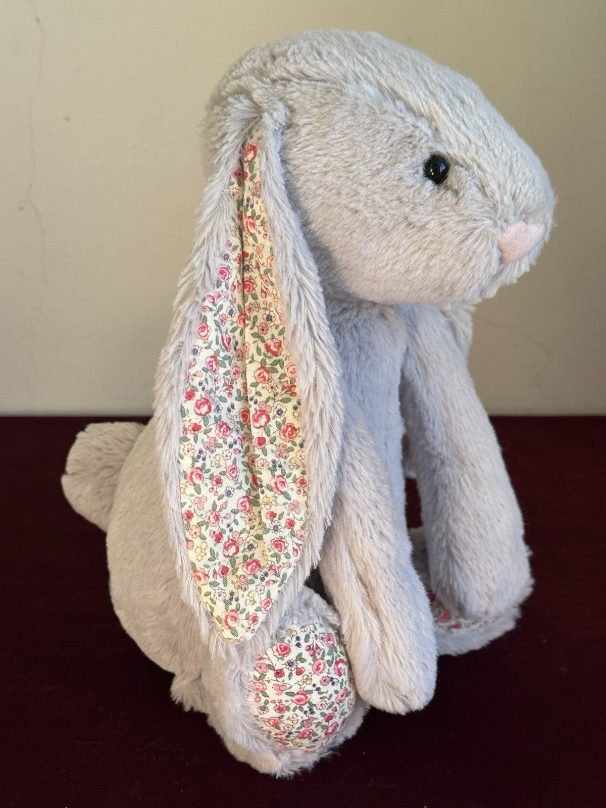 Jellycat Coniglietto Grande Timido Fiore Argento Pensionato Grigio con Fiori cm.36-