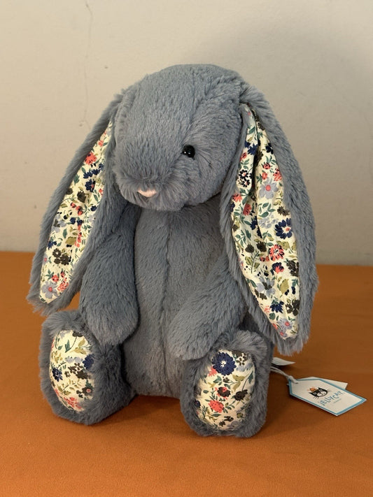 NUOVO coniglietto Jellycat Medium Bashful blu scuro fiori nuovo con etichette ritirato raro coniglio-