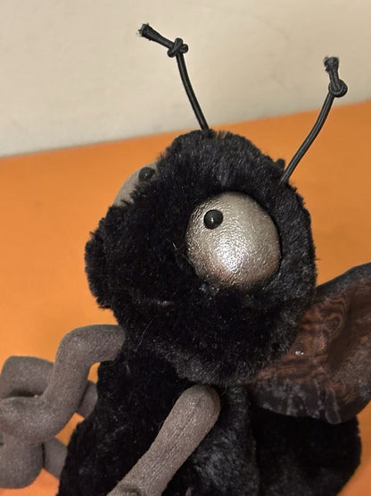 Peluche insetto Jellycat Farrell Fly nuovo senza etichette nero seta lucido raro giocattolo morbido ritirato-