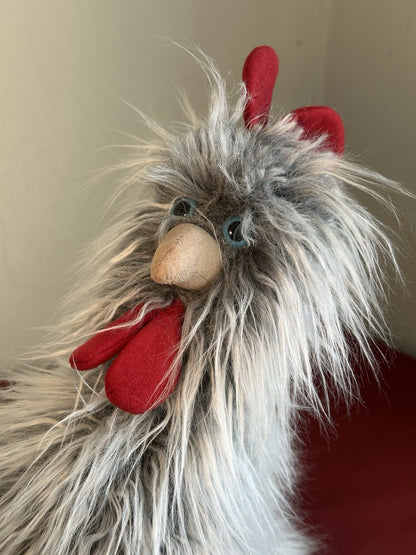 Peluche Jellycat Roger Rooster nuovo senza etichette 13" grigio pollo occhi azzurri raro ritirato 2015-