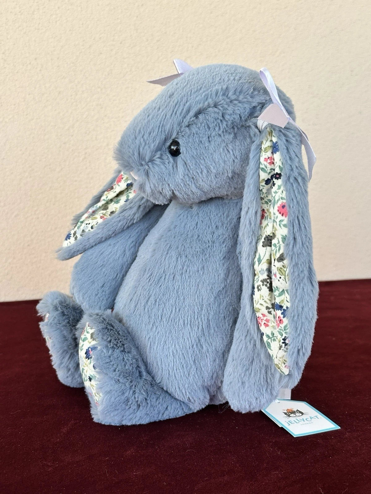 NUOVO coniglietto Jellycat Medium Bashful blu scuro fiori nuovo con etichette coniglio in pensione peluche