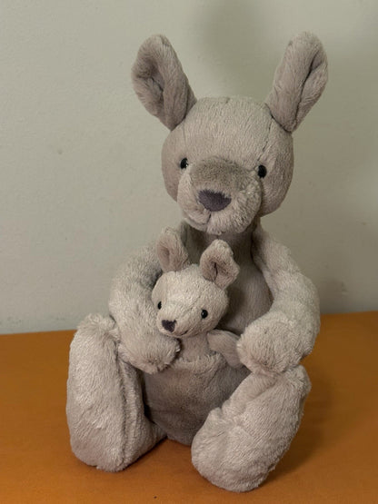 Peluche Jellycat Kara Canguro con Baby Joey nuovo senza etichette ritirato raro animale zoo cm.40-