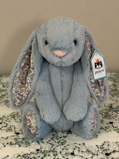 Jellycat Medium Bashful Aqua Blossom coniglietto ritirato raro blu con fiore coniglio-