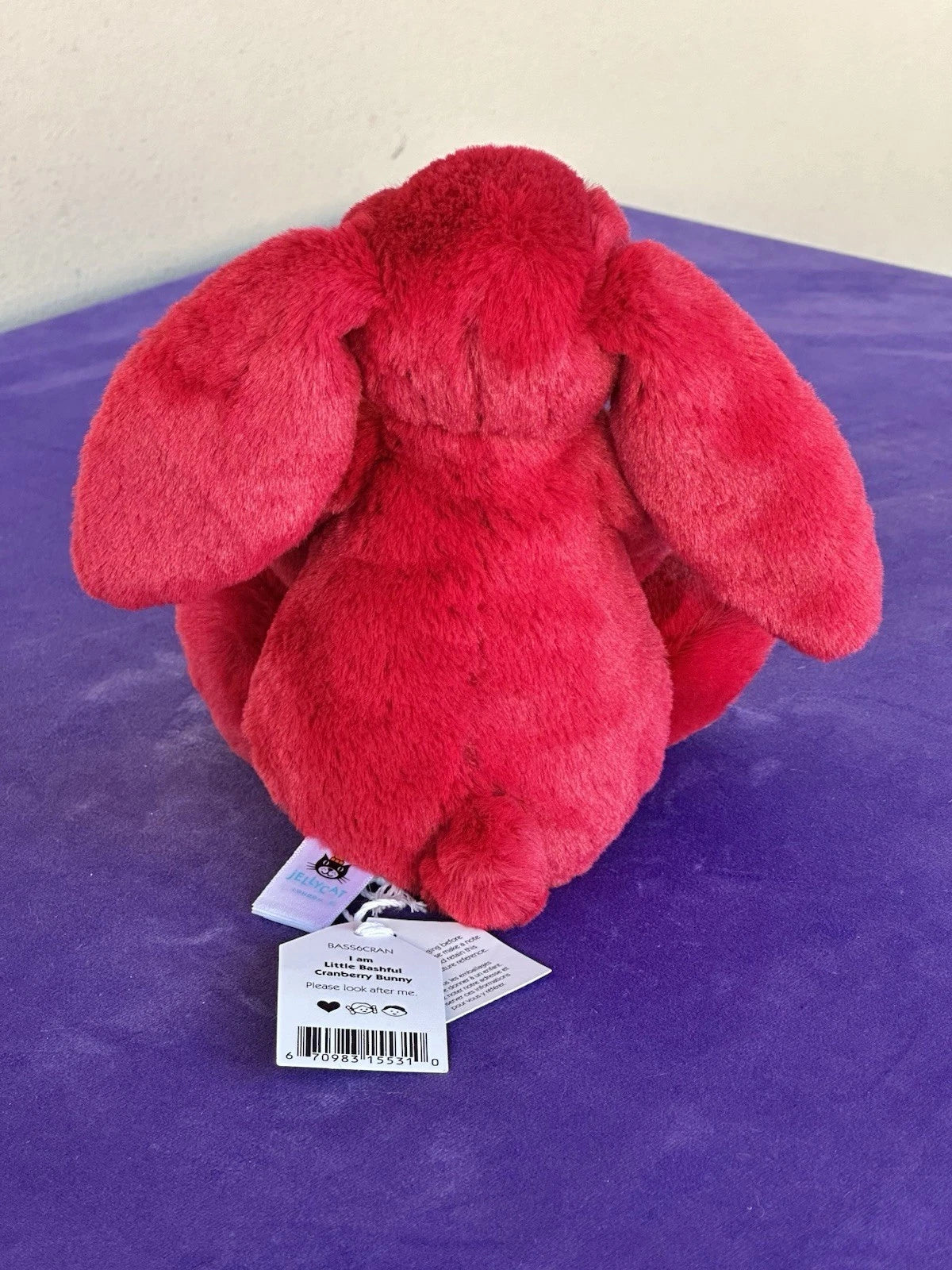 NUOVO Jellycat Little Cranberry Bunny Nuovo con etichette Ritirato Piccolo Rosso Natale Coniglio Peluche