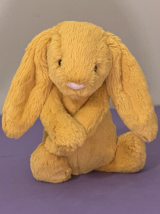 Coniglietto zafferano Jellycat Medium Bashful nuovo senza etichette ritirato raro giallo morbido giocattolo coniglio-