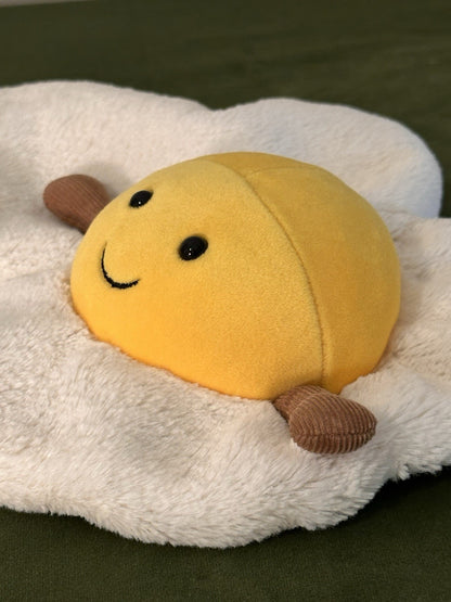 Peluche giocattolo morbido Jellycat divertente uovo fritto nuovo senza etichette raro ritirato da collezione-