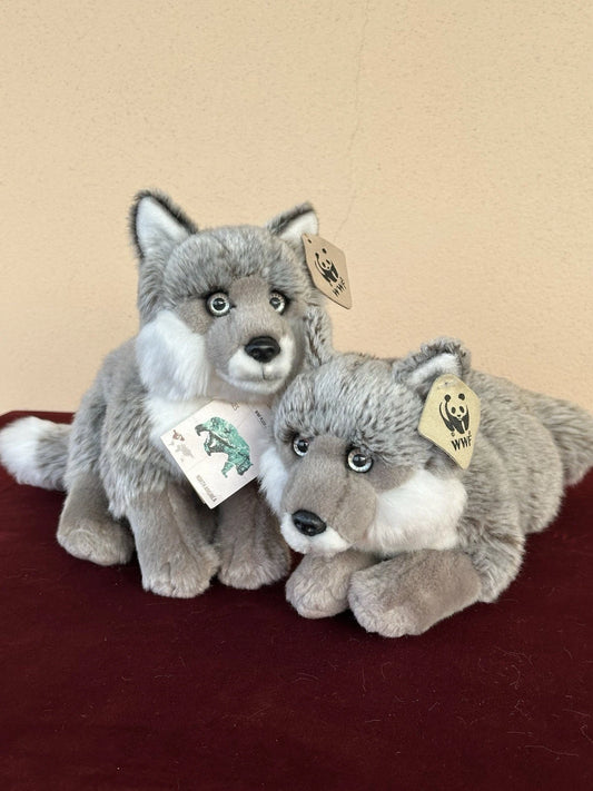 WWF Coppia Volpe Argento Seduta e Sdraiata Volpe Artica Rarissima Peluche Ritirata