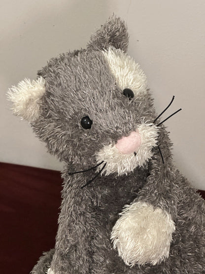 Jellycat Bunglie Grigio Crema Patch Gatto Raro Vintage Gattino Ritirato Giocattolo Morbido 15"-