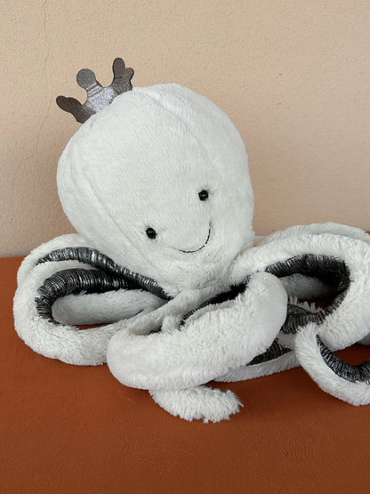 Jellycat Large Cosmo Octopus Silver Crown White Squid Sea Creature Rare Retired