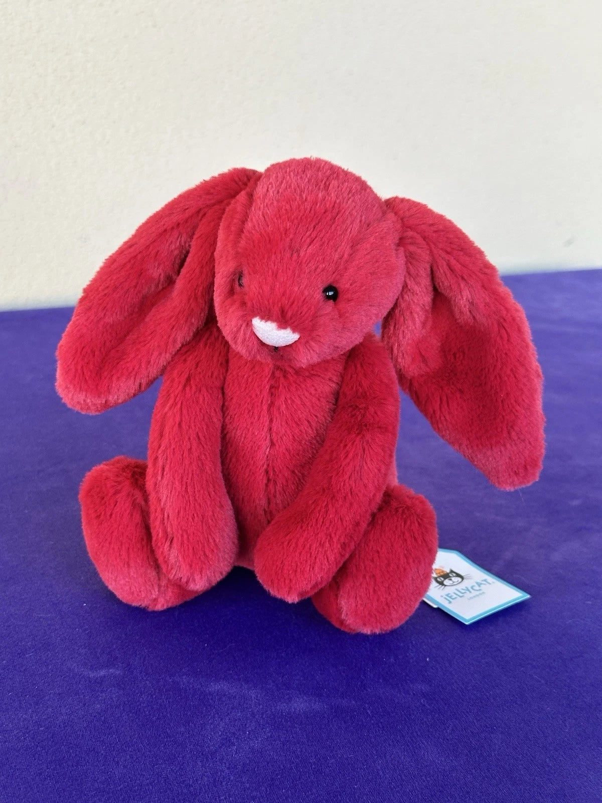 NUOVO Jellycat Little Cranberry Bunny Nuovo con etichette Ritirato Piccolo Rosso Natale Coniglio Peluche