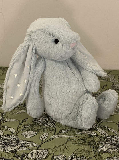 Coniglietto Jellycat Medium Bashful Sparklet nuovo senza etichette verde salvia con stelle argento coniglio-
