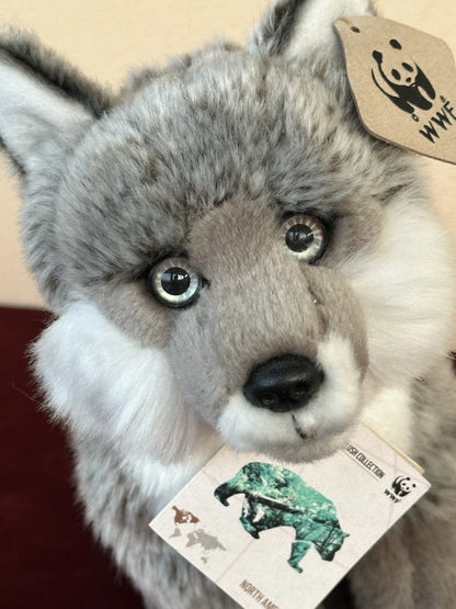 Rarissimo peluche WWF Silver Fox seduta 23 cm 9” nuovo con etichetta Artic Winter Fox ritirato