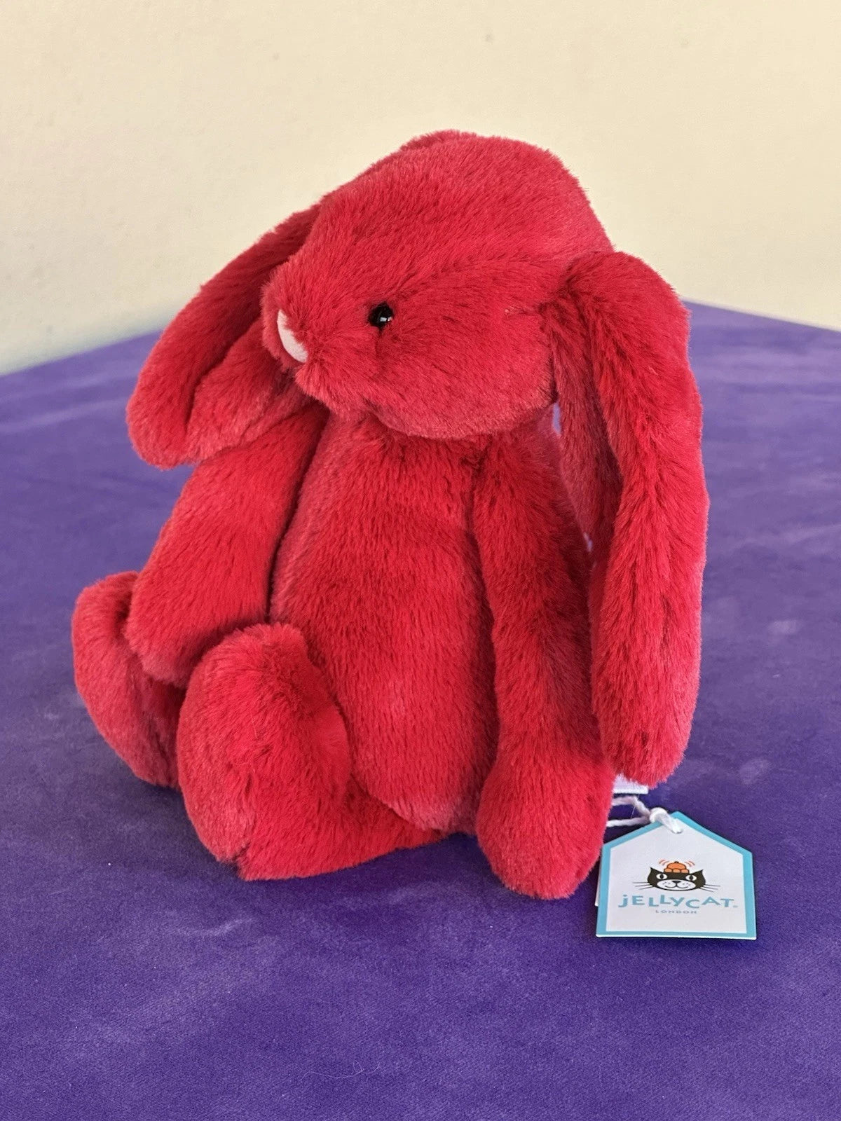 NUOVO Jellycat Little Cranberry Bunny Nuovo con etichette Ritirato Piccolo Rosso Natale Coniglio Peluche