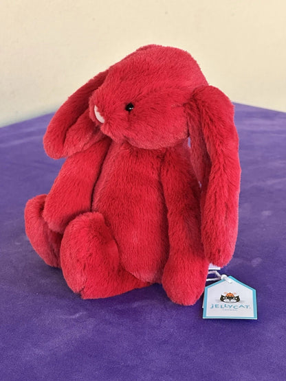 NUOVO Jellycat Little Cranberry Bunny Nuovo con etichette Ritirato Piccolo Rosso Natale Coniglio Peluche