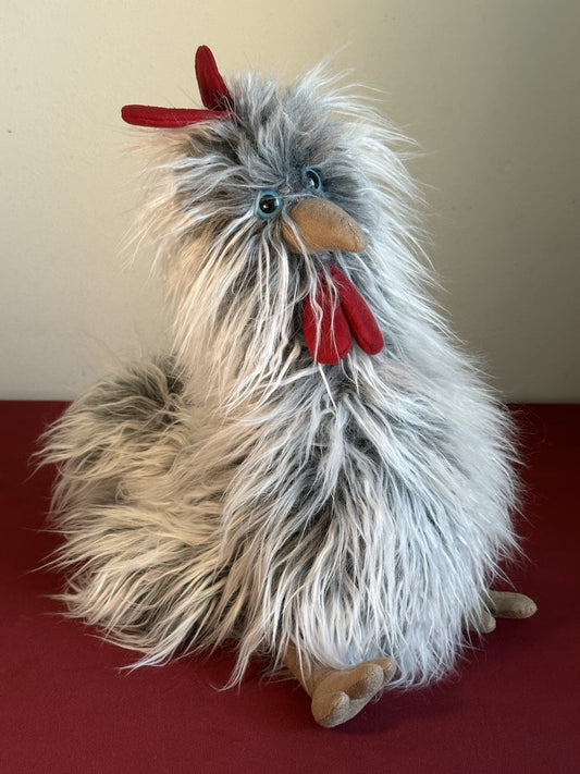 Peluche Jellycat Roger Rooster nuovo senza etichette 13" grigio pollo occhi azzurri raro ritirato 2015-