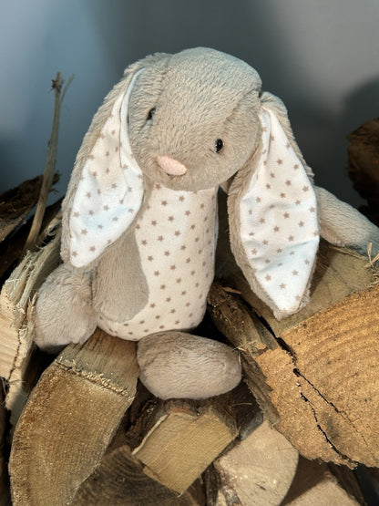 Peluche Jellycat Medium Bashful Starry Bunny nuovo senza etichette coniglio beige in pensione giocattolo morbido-