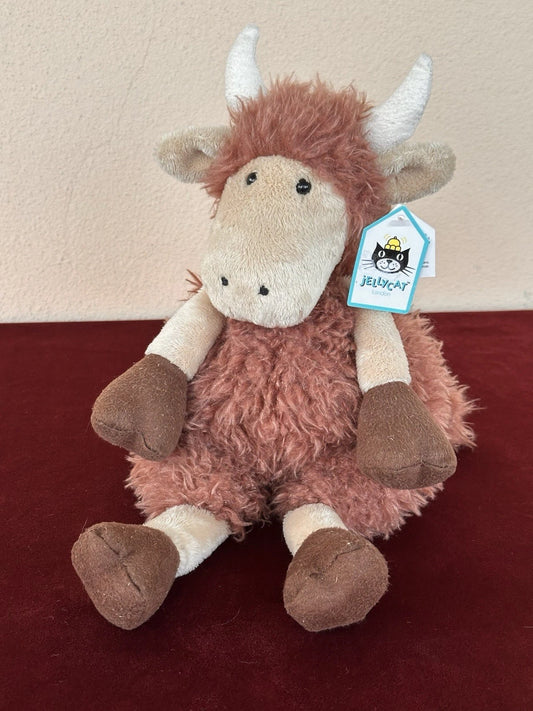 New Jellycat Tiggalope Highland Cow BNWT Retired Brown Long Soft Coat Plush cm36