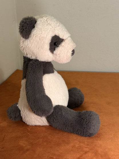 Jellycat Medium Puffles Panda nuovo senza etichette grigio scuro e farina d'avena giocattolo morbido orsacchiotto raro-