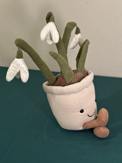 Jellycat Goccia di Neve Divertente Nuova Senza Etichette Pianta in Vaso di Fiori Bianchi Giocattolo Morbido Ritirato-