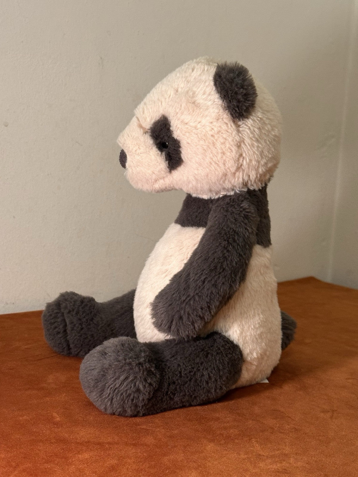 Jellycat Medium Puffles Panda nuovo senza etichette grigio scuro e farina d'avena giocattolo morbido orsacchiotto raro-