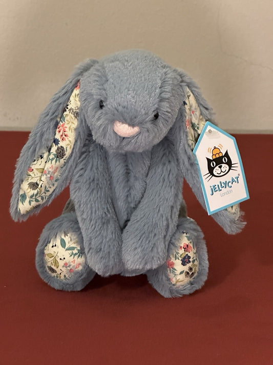 NUOVO coniglietto Jellycat Small Bashful blu scuro fiori nuovo con etichette coniglio in pensione peluche-