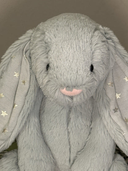 Coniglietto Jellycat Medium Bashful Sparklet nuovo senza etichette verde salvia con stelle argento coniglio-