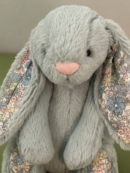 Jellycat piccolo coniglietto con fiori di salvia timido nuovo senza etichette verde con fiore coniglio in pensione-